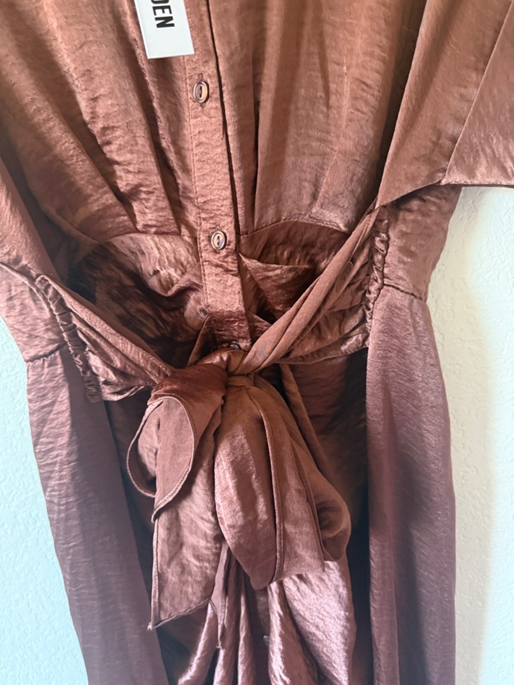 Steve Madden Rust-Brown Midi Shirt Dress with Tie Waist - Picture 3 of 7